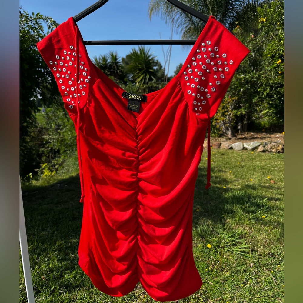 Red Embellished Ruched Women’s Blouse